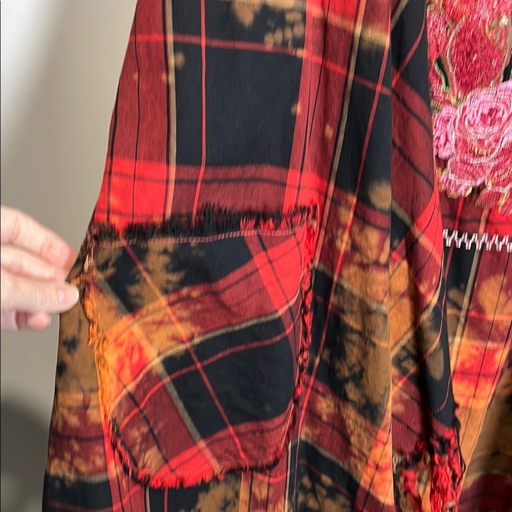 Andrée by Unit Plaid Embroidered Fringe Vest Boho Western Duster M - Picture 4 of 6
